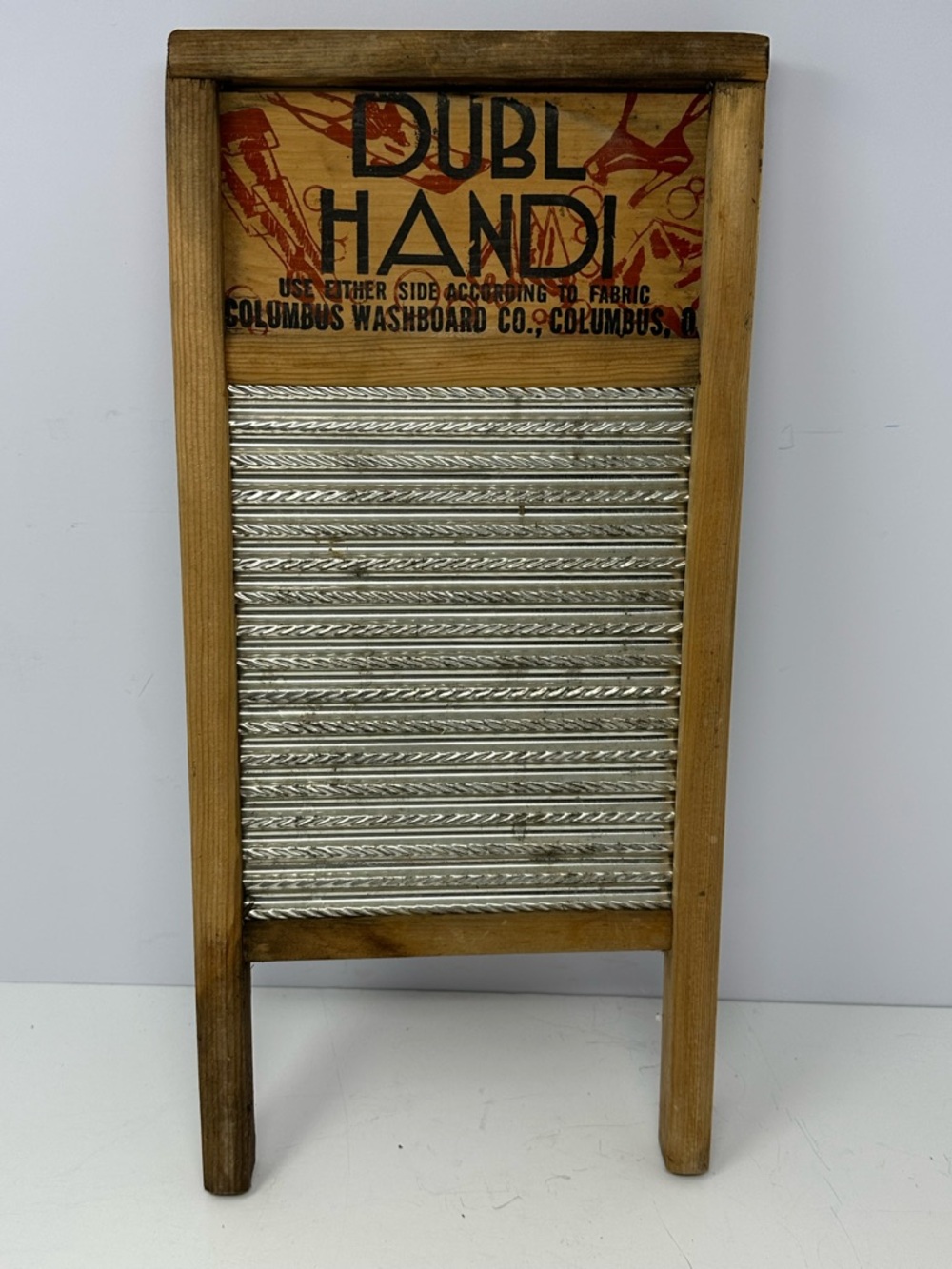 Dubl Handi Vintage Laundry Washboard Wooden & Metal Travel Columbus Co. 18”x8.5”